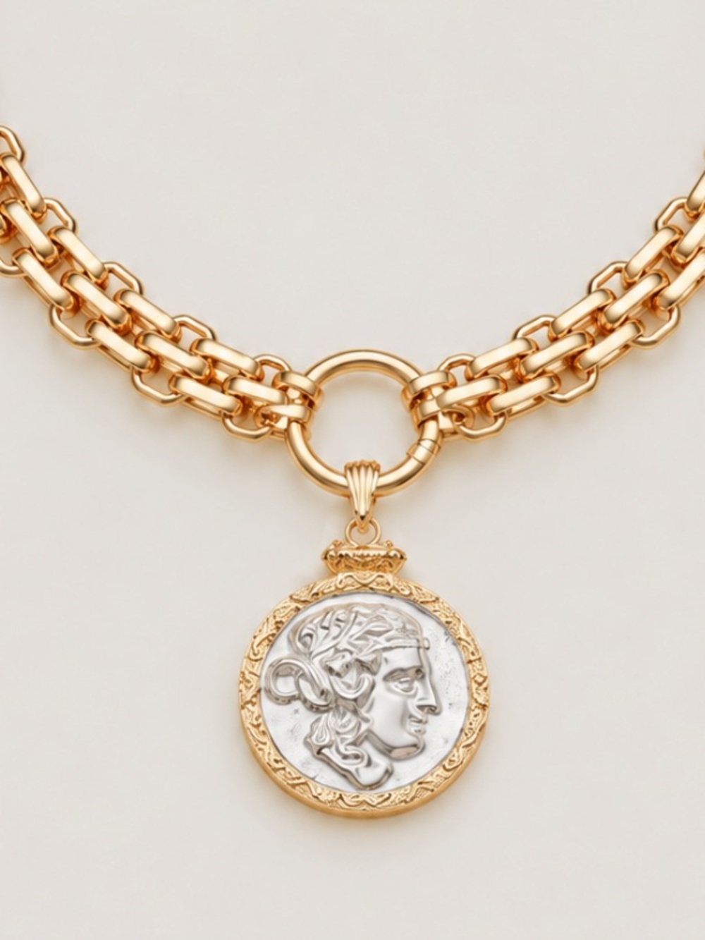 New! Gold Silver Coin Link Chain Necklace NWOT 3036